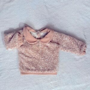 3T RZ by Rachel Zoe Girls Ribbed Collar Sweater in Cream and Tan